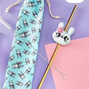 Jade the bunny straw and pouch set!! 🐰💙 🌸